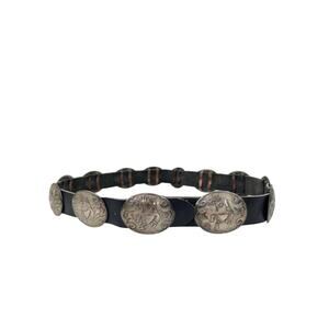 JS James Shay Navajo Sterling Silver Leather Concho Belt Western Native American